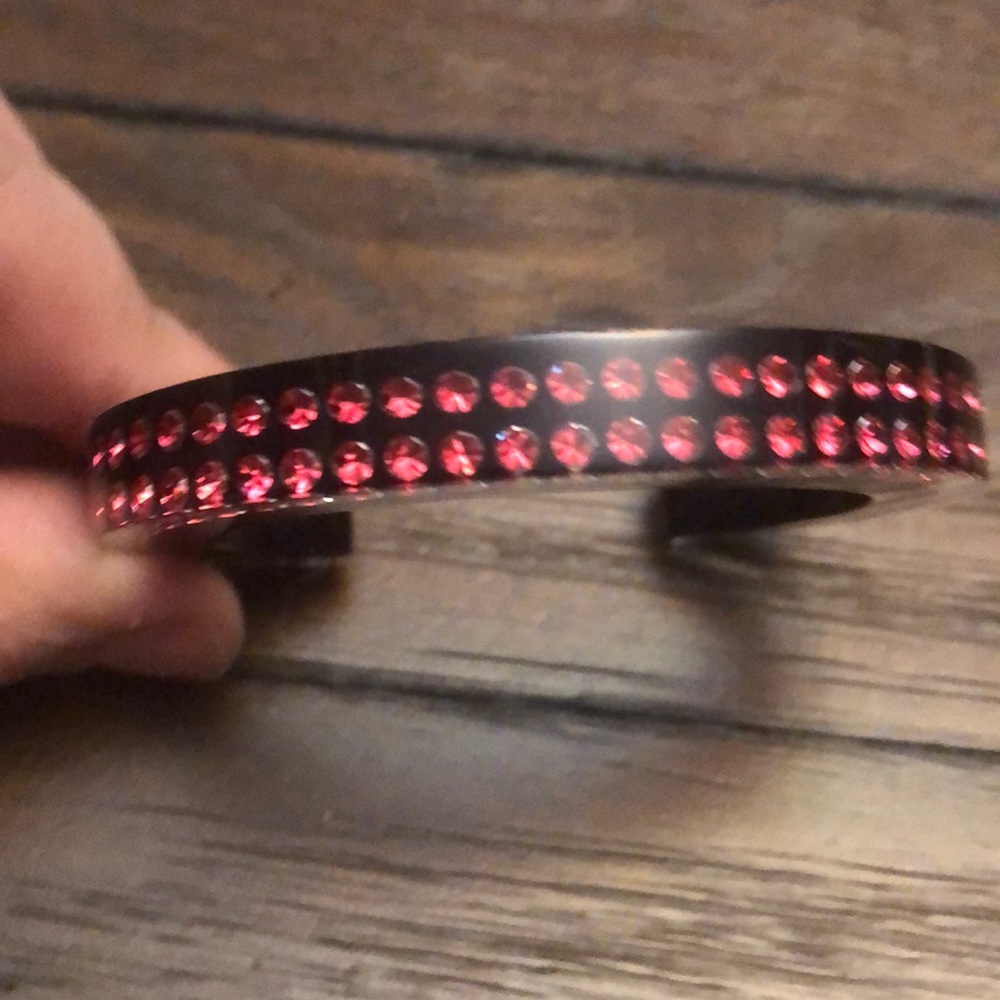 Swan Signed Swarovski Pink Two Row Lucite Cuff